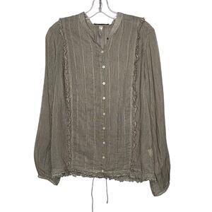 Free People Cotton Silk Boho Pirate Victorian Button Down Top Blouse Size 6